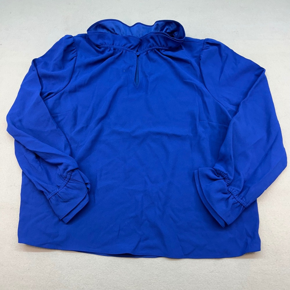 NWT J.Crew Ruffle Neck Keyhole Blouse Royal Blue XXL Long Sleeve Top